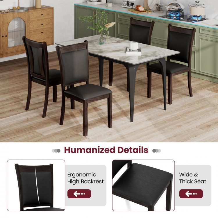 Gray faux leather dining chairs set of 2 with ergonomic high backrest and wide padded seat for kitchen or restaurant.