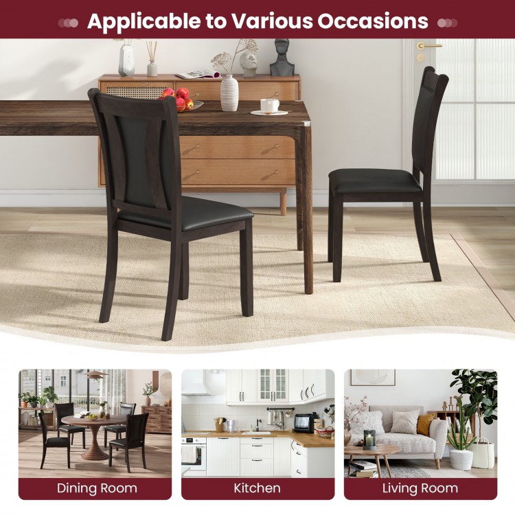 Set of 2 gray faux leather dining chairs with padded seats, perfect for dining rooms and kitchens.
