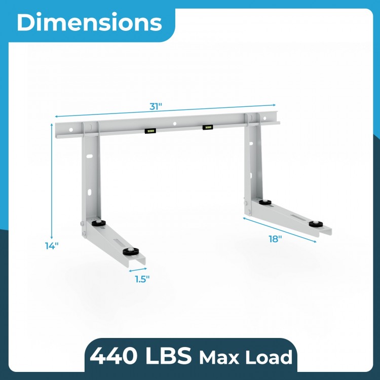 Mini split wall mounting bracket with adjustable crossbar, zinc-coated steel, supports up to 440 lbs for ductless AC.