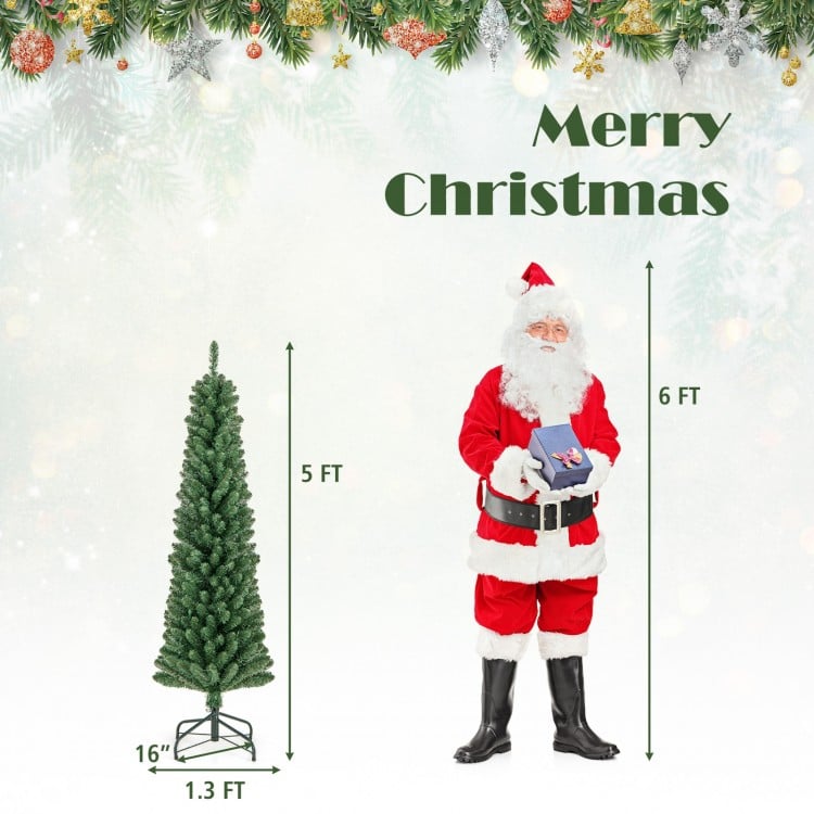 5FT Pencil Christmas Tree with memory wire branches and warm LED lights, perfect for home or office holiday decor.