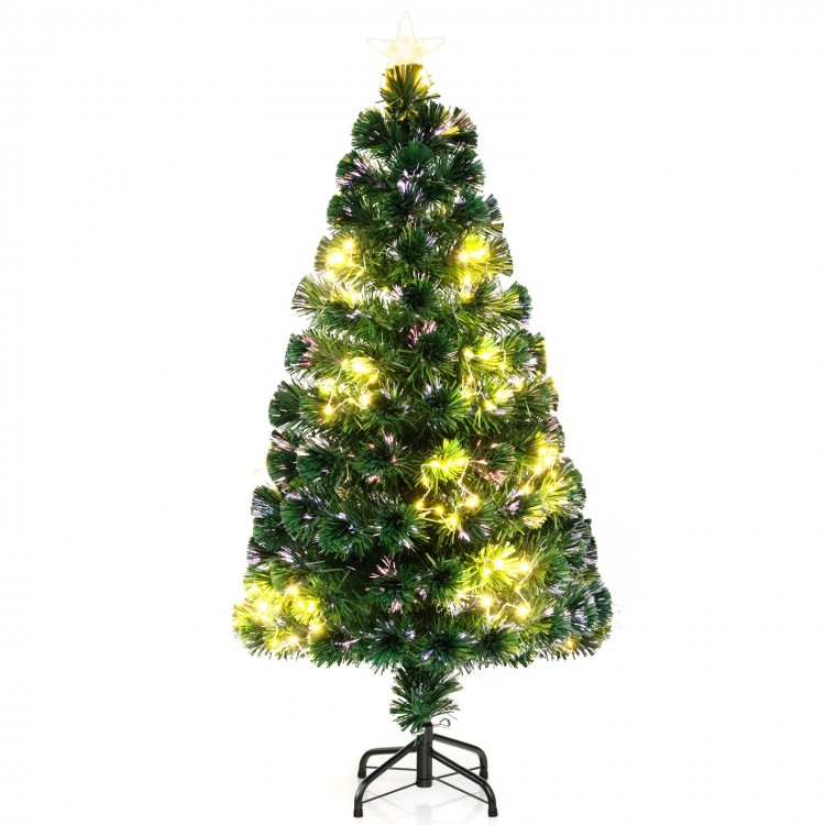Pre-lit 4 FT artificial Xmas tree with a top star and colorful lights, ideal for festive home decoration.