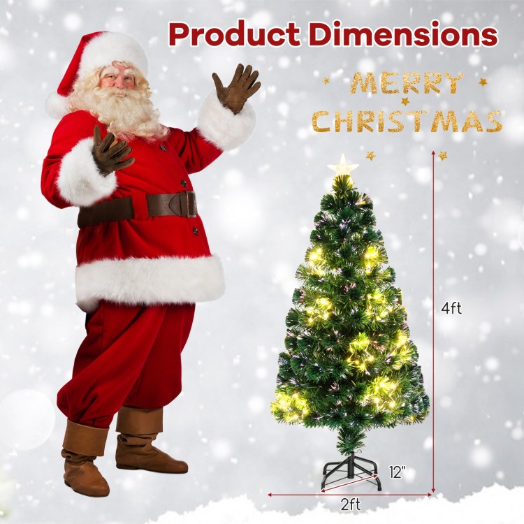 4ft pre-lit artificial Christmas tree with top star and colorful lights, perfect for festive home decoration.
