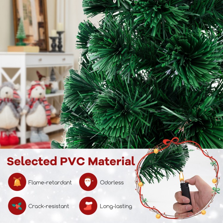 Close-up of the 4 FT pre-lit artificial Xmas tree featuring flame-retardant PVC material, ideal for festive home.