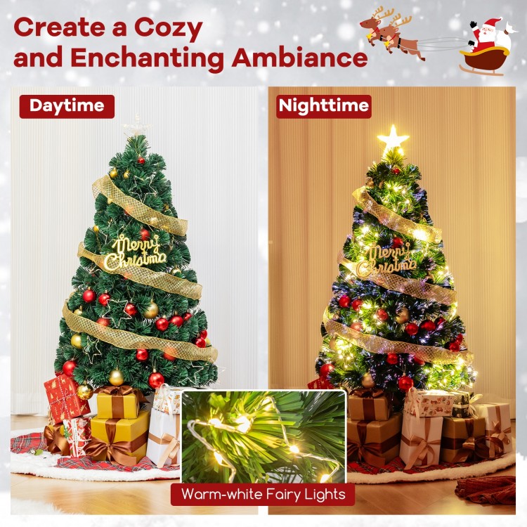 4 FT pre-lit artificial Xmas tree with colorful lights and top star, perfect for festive decoration day and night.