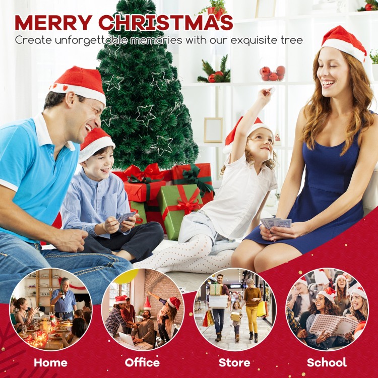 Pre-lit 4 ft artificial Xmas tree with top star and colorful lights, ideal for festive decoration in homes and offices.