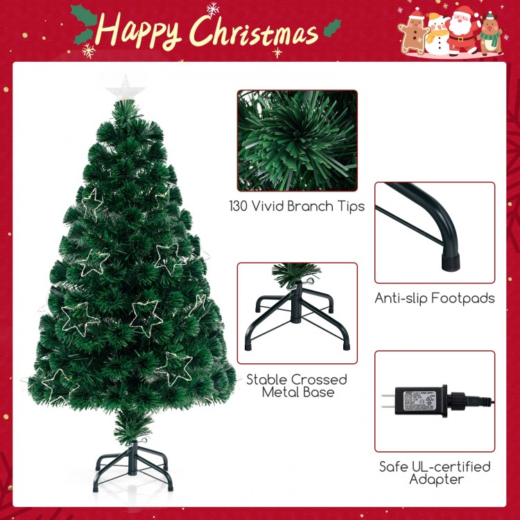 4 FT pre-lit artificial Xmas tree with top star, 130 branch tips, and stable metal base for festive home decoration.