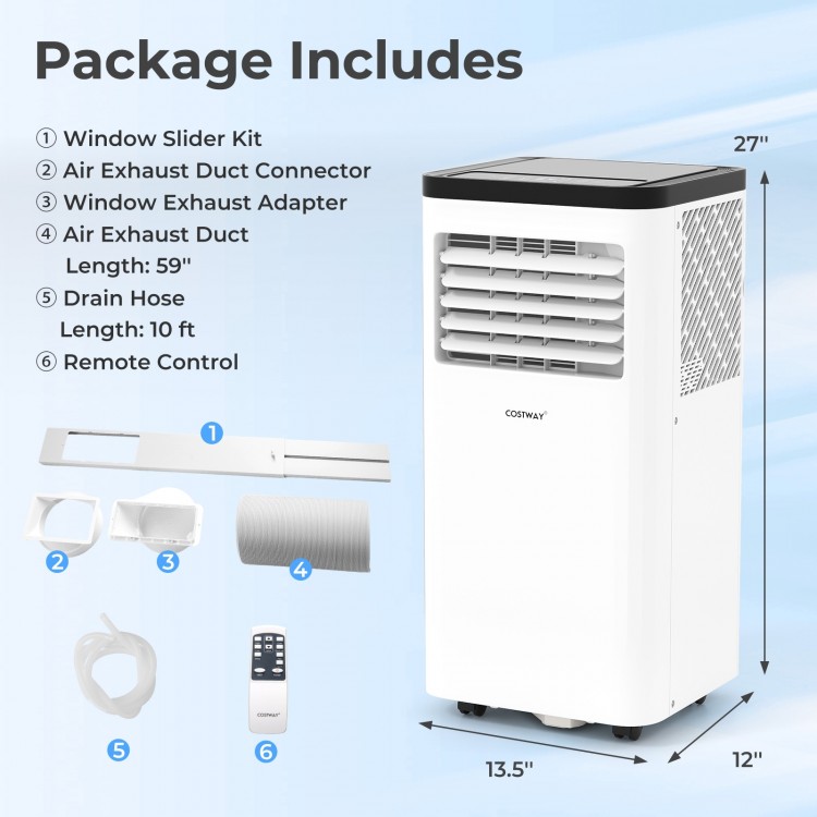10000 BTU portable air conditioner with remote control, 3-in-1 design, and window kit for easy installation in large.