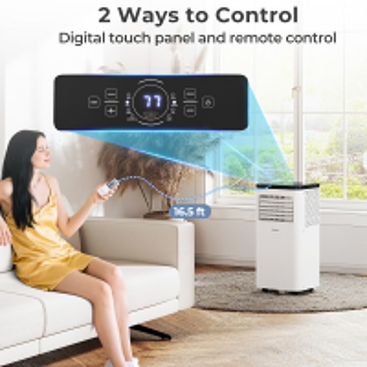 Digital touch panel of the 10000 BTU Portable Air Conditioner with remote control, ideal for large rooms up to 450 sq.