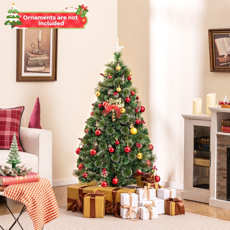 5 feet artificial Christmas tree with red berries and kerosene lamps, featuring warm white LED lights and a vibrant.
