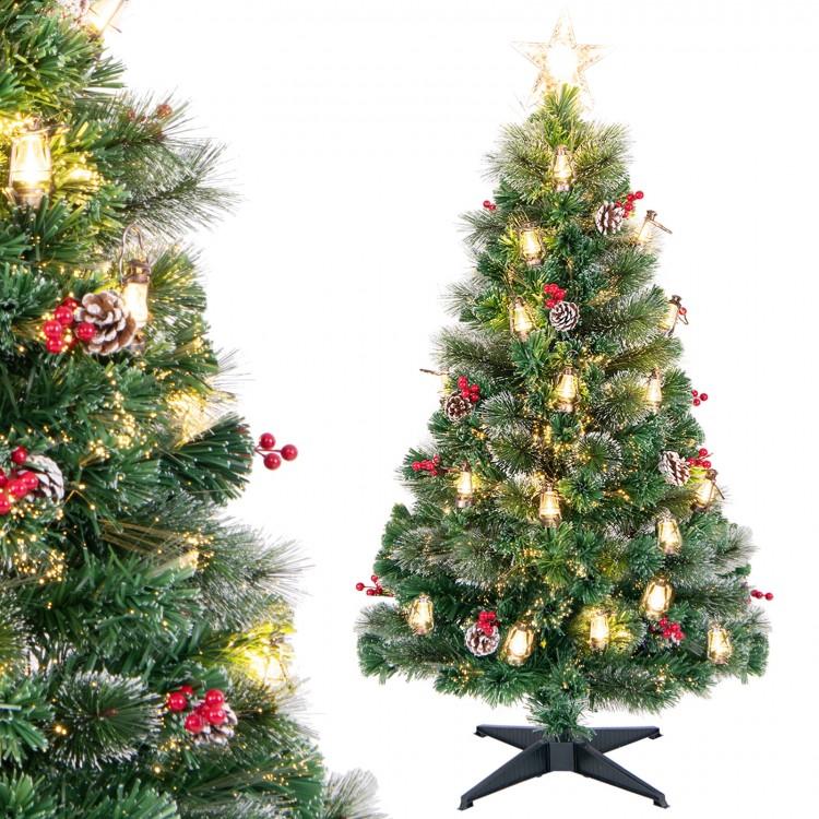 5 feet artificial Christmas tree featuring a decorative star topper and kerosene lamps, perfect for holiday.