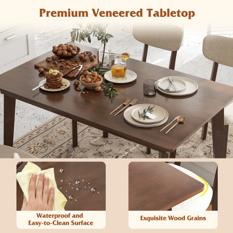 Brown 48-inch wooden dining table with rubber wood legs, featuring a waterproof surface, ideal for dining or studying.