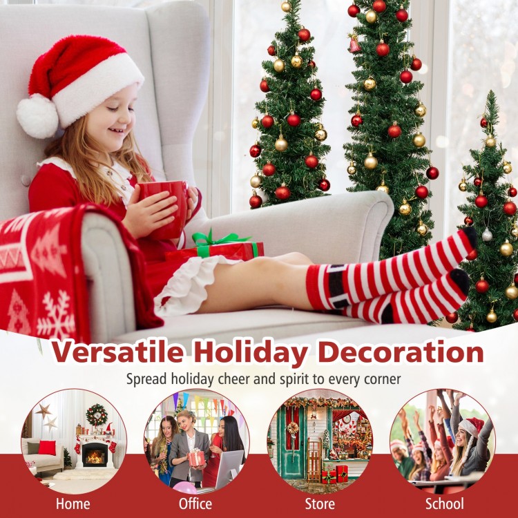 Set of 3 pre-lit artificial Christmas trees with warm white LED lights, perfect for home, office, or school holiday.