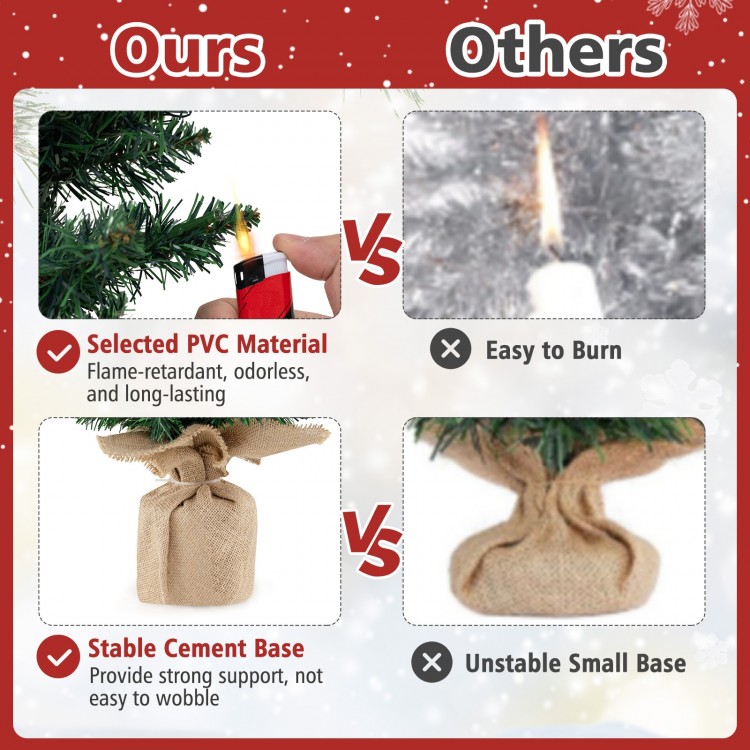 Set of 3 pre-lit artificial Christmas trees with PVC leaves and stable cement bases for festive holiday decor.