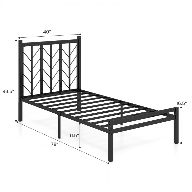 Twin size platform bed with a unique branch headboard and sturdy metal frame, ideal for stylish bedroom decor.