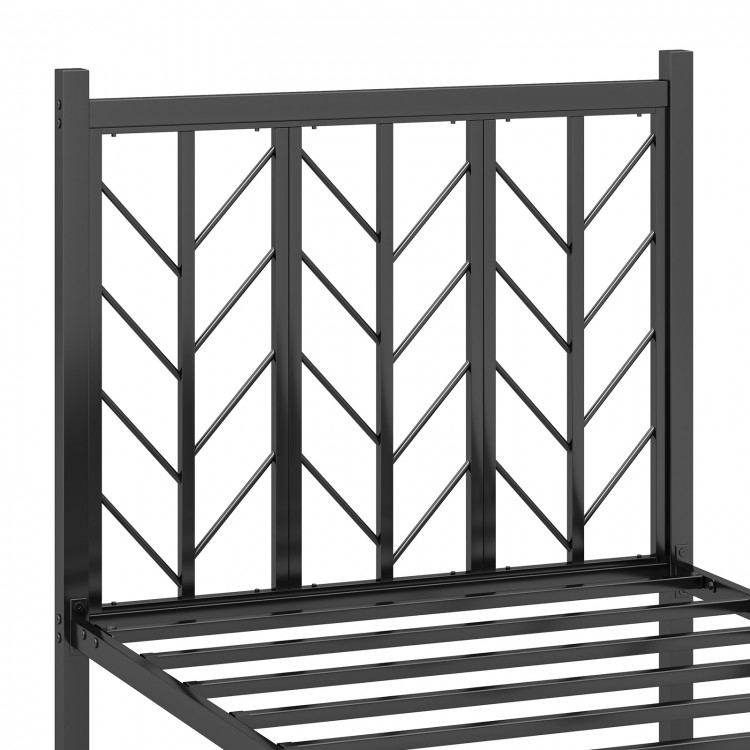 Twin size platform bed headboard with unique branch design and sturdy powder-coated metal frame for elegant bedroom.