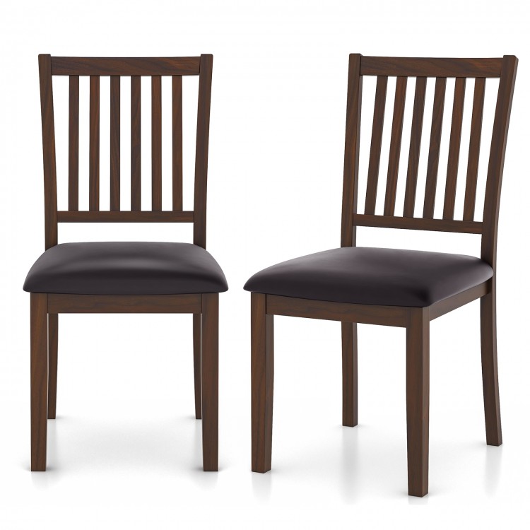 Set of 2 upholstered modern dining chairs with slanted high backrest and sturdy rubber wood legs, perfect for dining.
