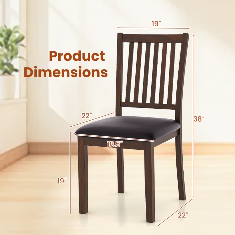 Upholstered modern dining chair with slanted high backrest, brown, featuring dimensions for easy placement in various.