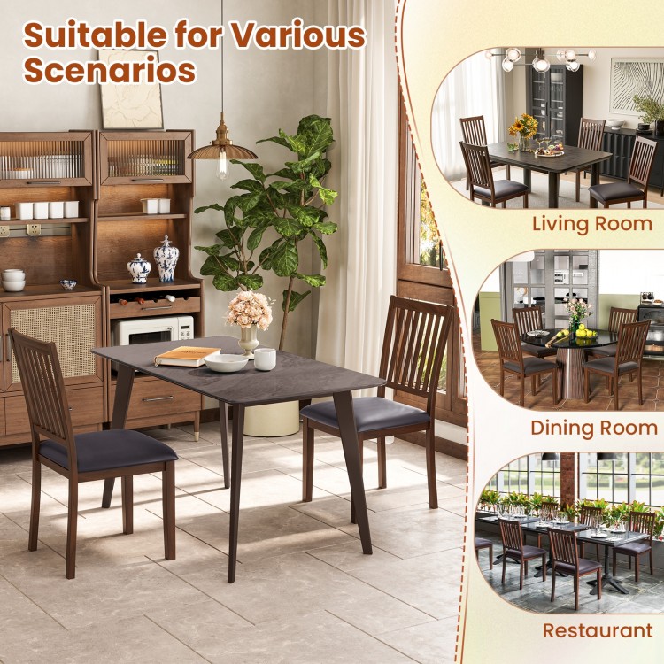 Upholstered modern dining chair set of 2 with slanted high backrest in brown, ideal for dining room or kitchen use.