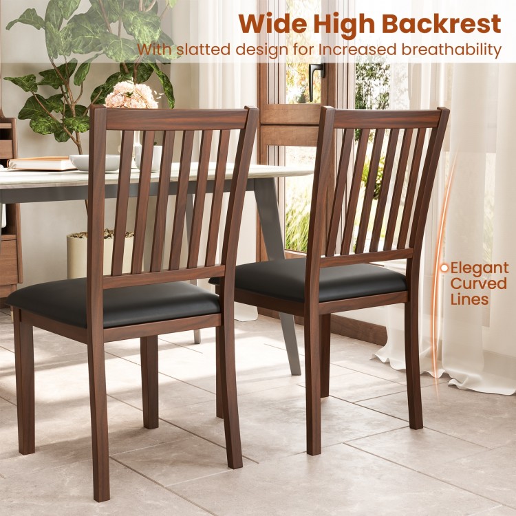 Upholstered modern dining chairs set of 2 with slanted high backrest and sturdy rubber wood legs for versatile use.