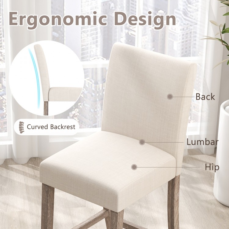 Curved backrest of beige counter height bar stool set, featuring ergonomic design for back and lumbar support.