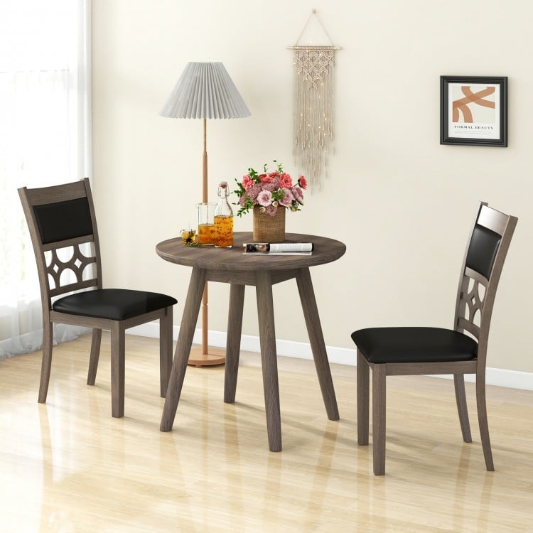 Upholstered dining chair set of 2 with padded backrest in gray, featuring a stylish hollowed design for comfort and.