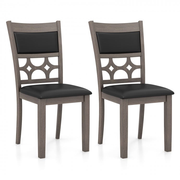 Set of 2 gray upholstered dining chairs with padded backrest, stylish patterned design, perfect for dining rooms or.