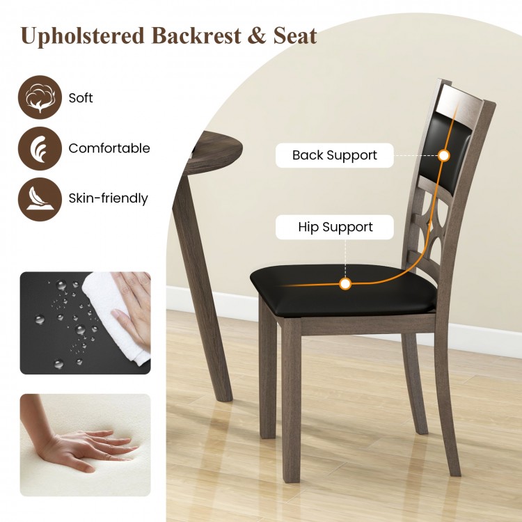 Upholstered dining chair with padded backrest and seat in gray, featuring a stylish design for dining rooms and.