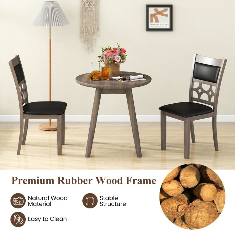 Upholstered dining chair set of 2 in gray with padded backrest, premium wood frame, ideal for dining rooms and kitchens.