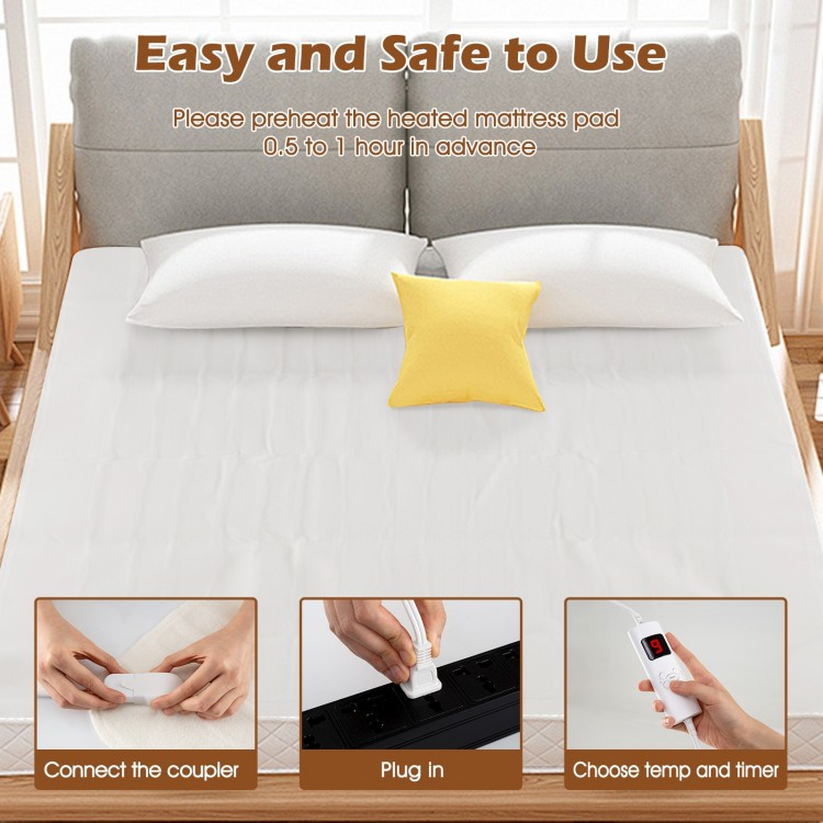 Machine washable electric bed warmer in queen size with dual controllers, 9 heat settings, and overheat protection for.