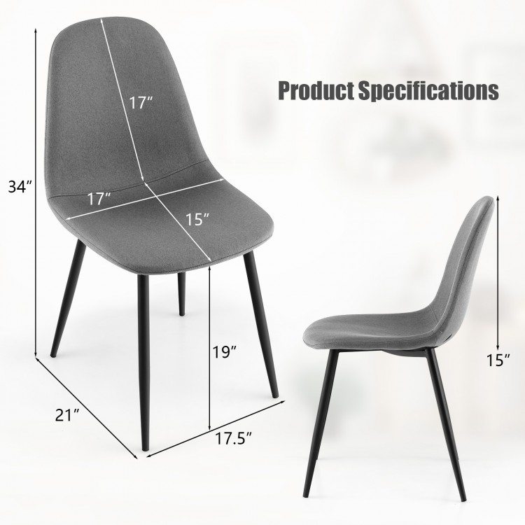 Gray dining chair with black metal legs, featuring ergonomic design and foam upholstery for comfort and stability.