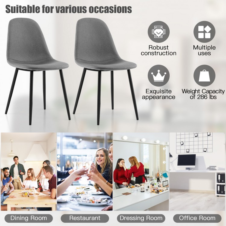 Set of 4 gray dining chairs with black metal legs, ergonomic design, perfect for dining rooms and restaurants.