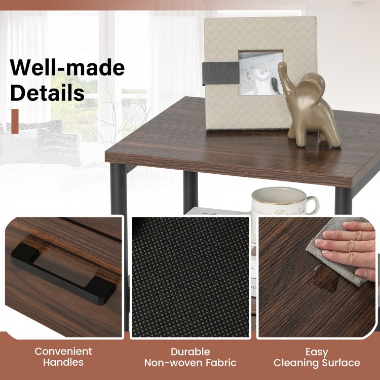 Bedside table set of 2 featuring removable fabric drawers, sturdy metal frame, and convenient handles for easy.