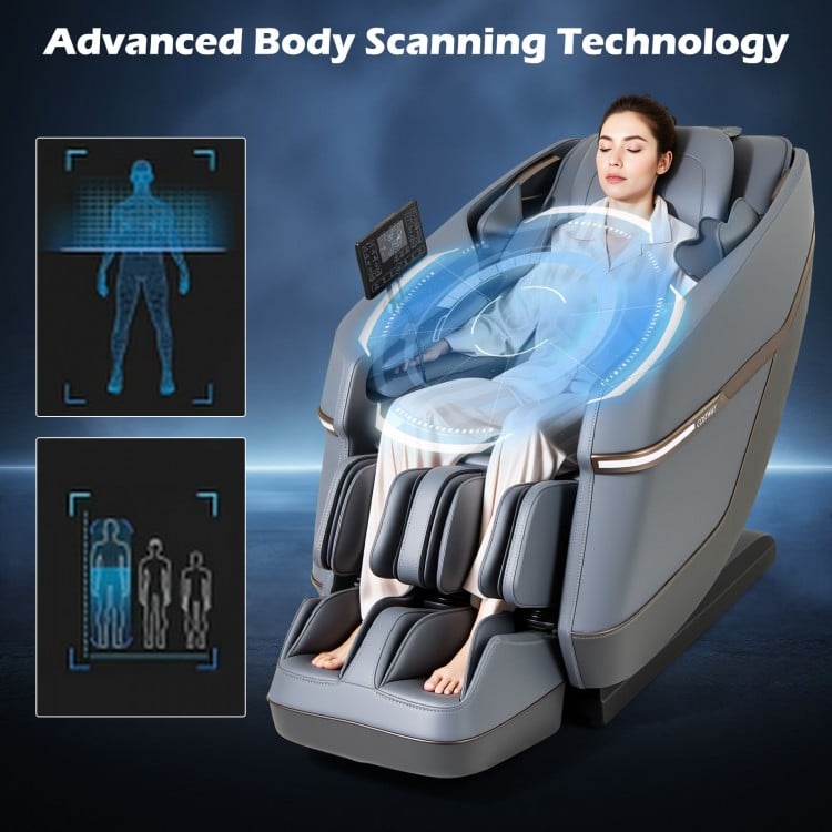 Soothe 48 gray massage chair with advanced body scanning technology for personalized relaxation and zero gravity.