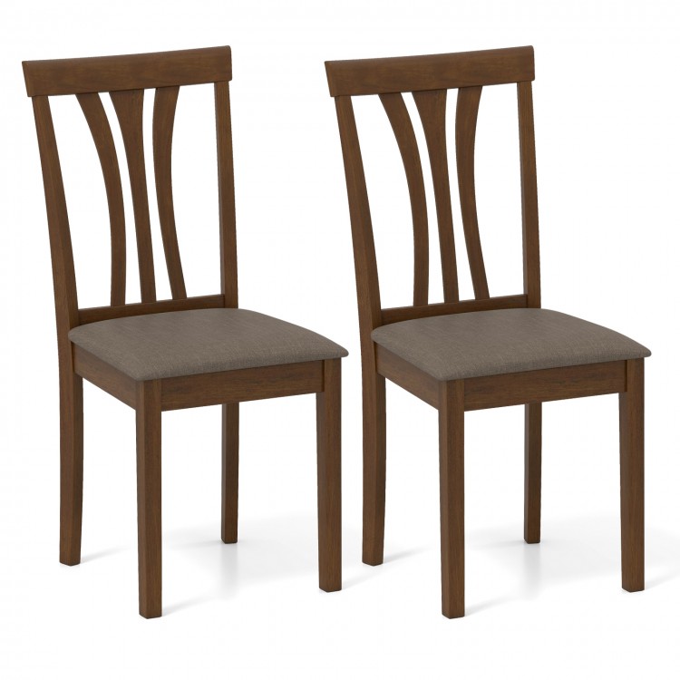Set of 2 wooden dining chairs with brown rubber wood frame and linen fabric upholstery, perfect for home or cafe.