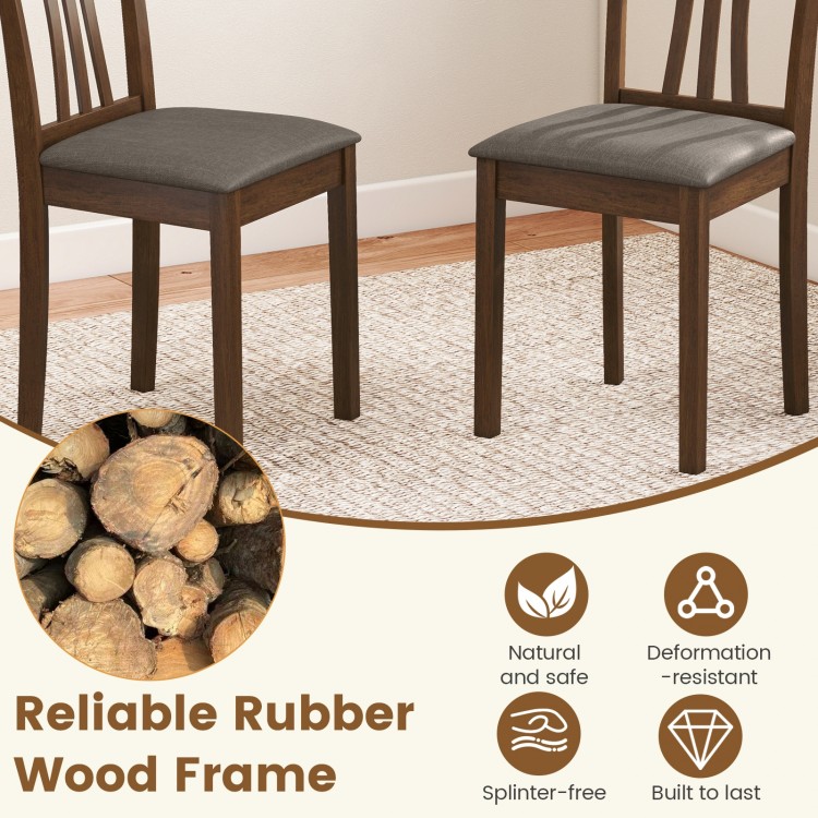 Set of 2 wooden dining chairs with rubber wood frame and linen fabric upholstery, perfect for home or cafe settings.