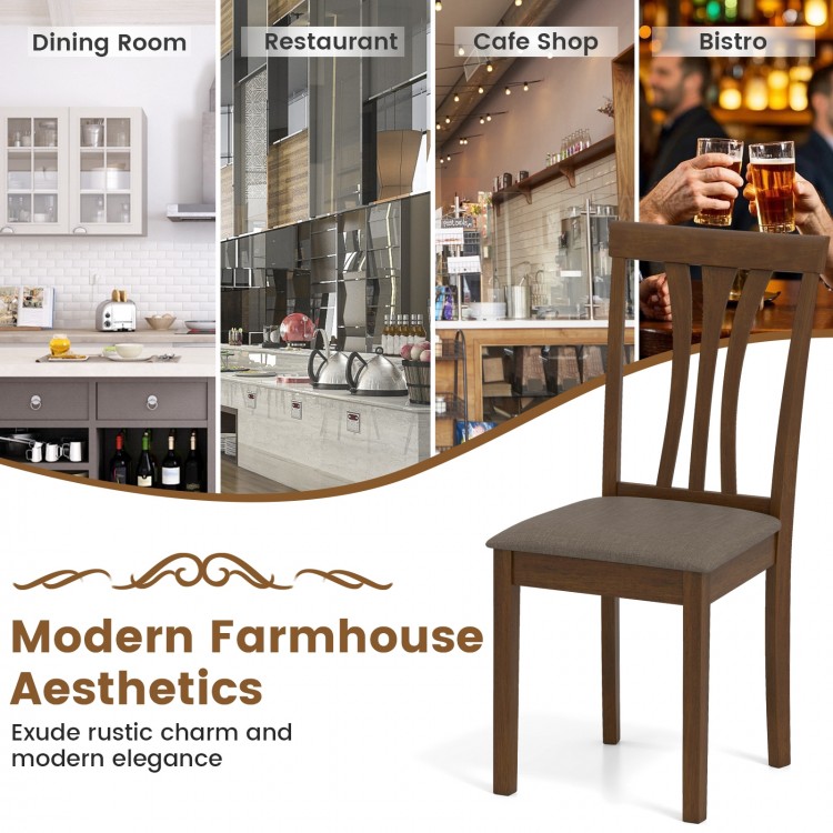 Wooden dining chair with brown rubber wood frame and linen fabric upholstery, perfect for home or restaurant settings.
