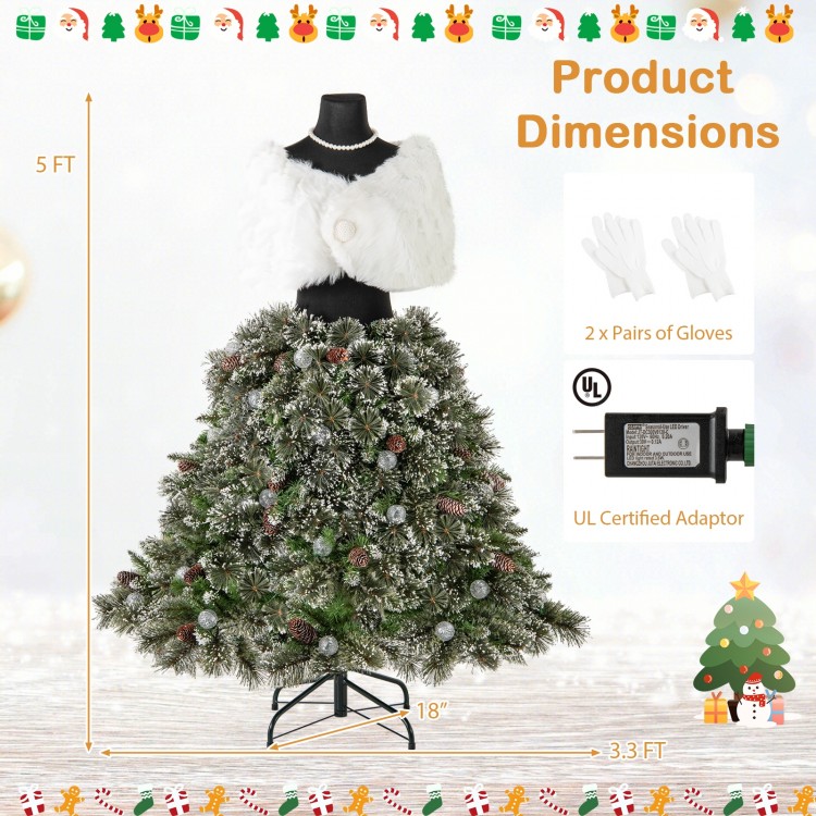 5 FT pre-lit mannequin Christmas tree featuring a detachable pearl necklace, shawl, and 50 warm white lights for.