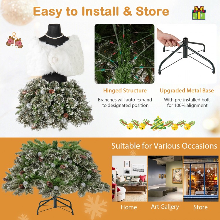 5 FT pre-lit mannequin Christmas tree showcasing hinged structure and upgraded metal base for easy installation and.