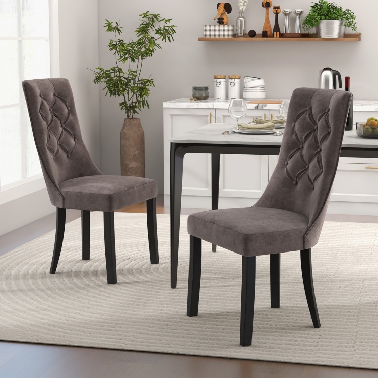 Set of 2 tufted dining chairs in gray with high backrest and padded seat, perfect for dining rooms or elegant spaces.