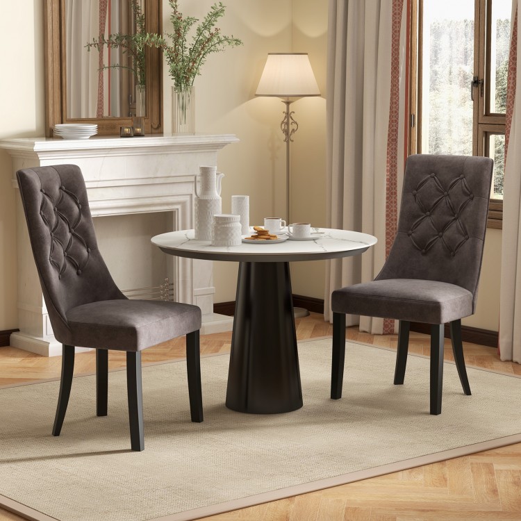 Tufted dining chairs set of 2 in gray with high backrest and padded seat, perfect for elegant dining spaces.