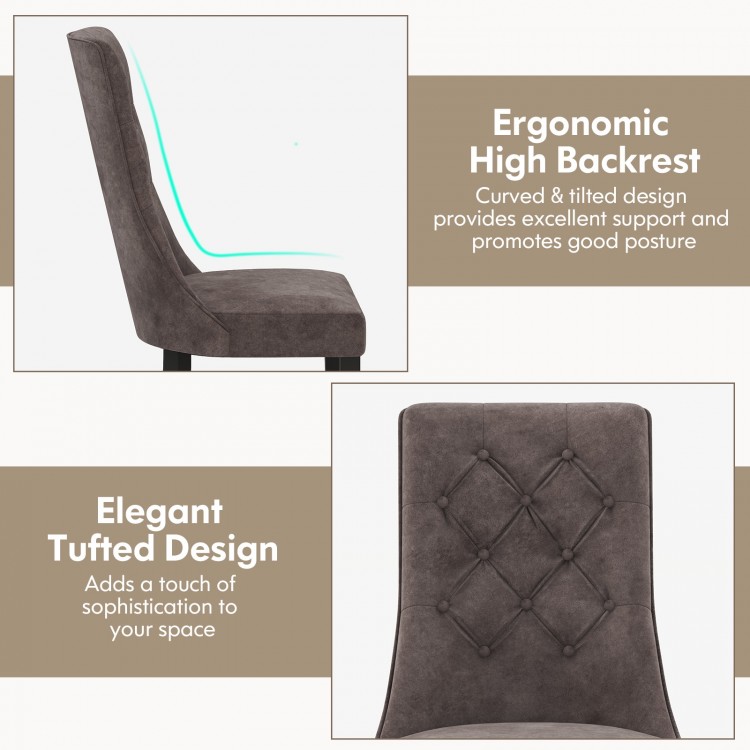 High backrest tufted dining chair in gray with padded seat, ideal for living room or restaurant use.