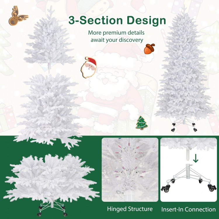 7 FT artificial Xmas tree with 1880 PE PVC branch tips, featuring a 3-section design and hinged structure for easy.