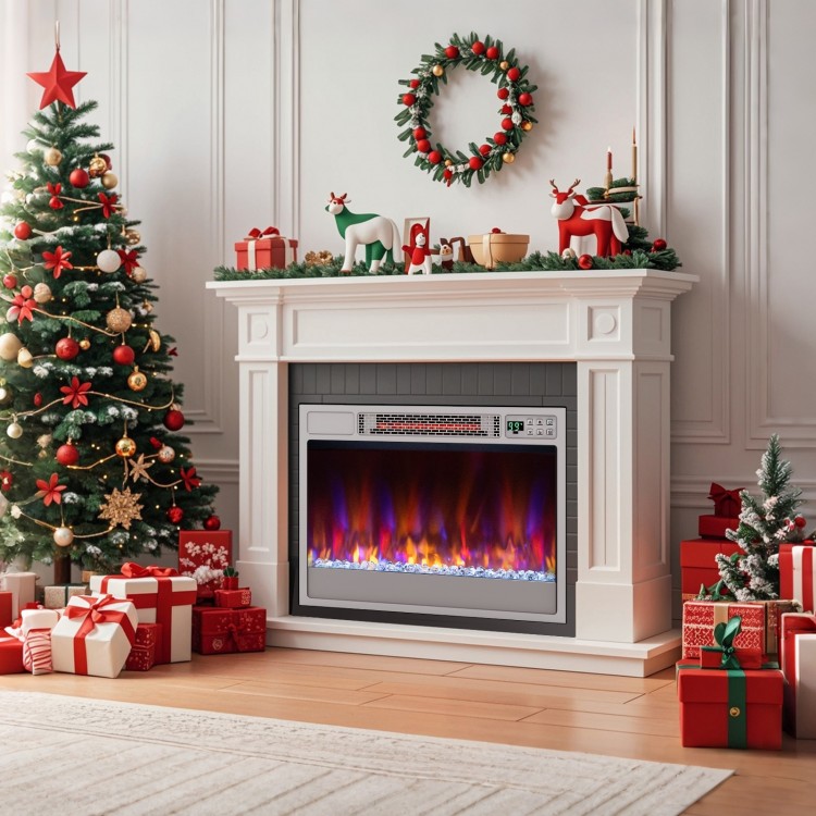 23-inch recessed electric fireplace insert with remote control, featuring adjustable flame colors and 1500W heating for.