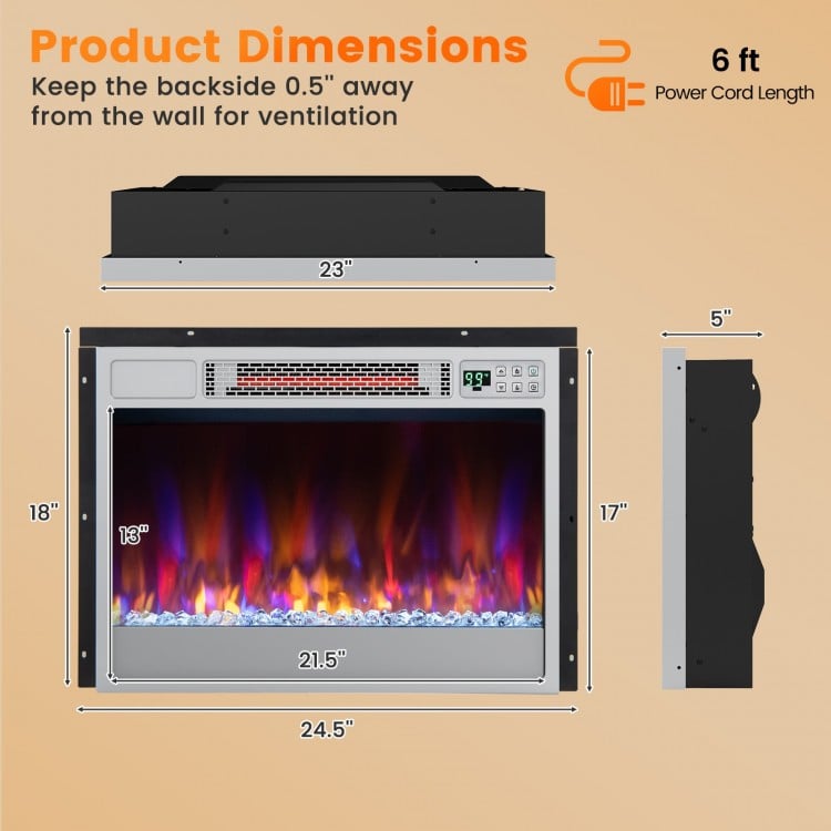 Recessed electric fireplace insert dimensions with 6 ft power cord, designed for easy installation and effective.