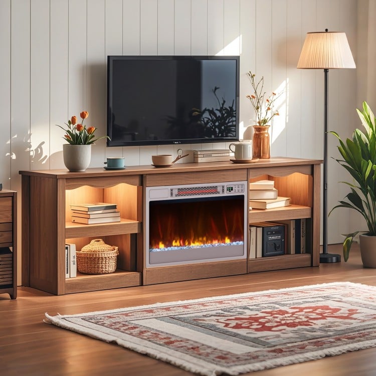 23-inch electric fireplace insert showcasing sparkling decorative crystals and adjustable flame brightness for enhanced.