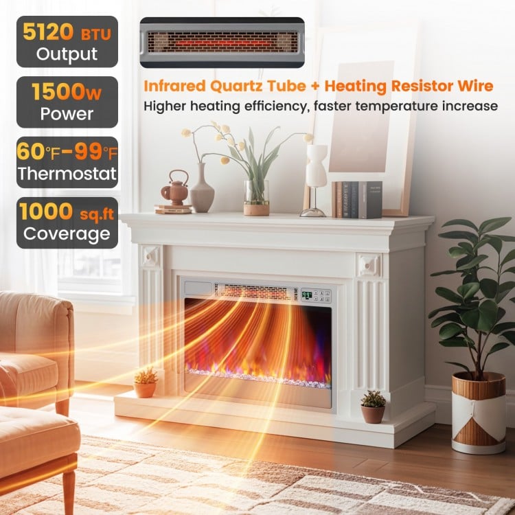 23-inch recessed electric fireplace insert with remote control, 1500W power, and adjustable flame settings for cozy.