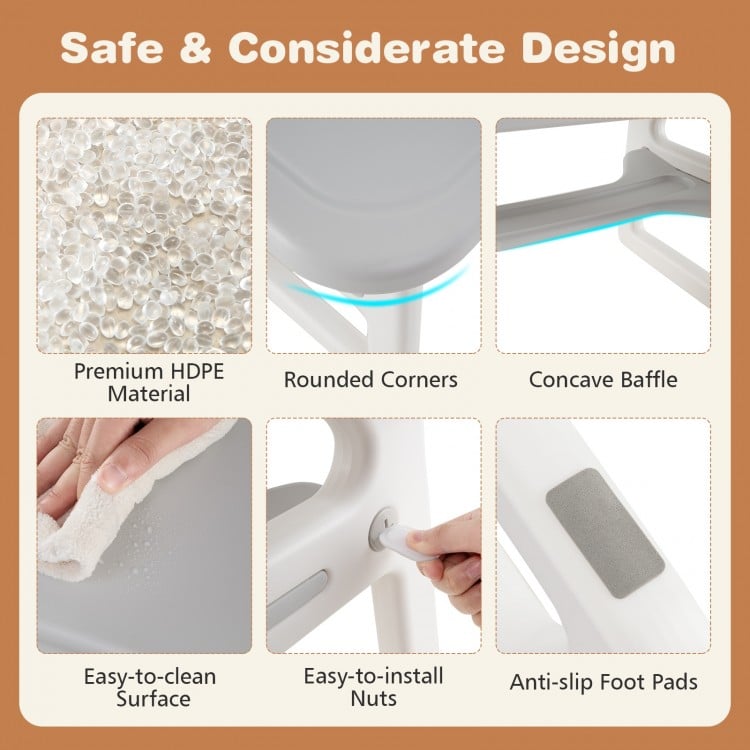 Kids table and chair set in gray featuring rounded corners, anti-slip foot pads, and easy-to-clean HDPE surface.