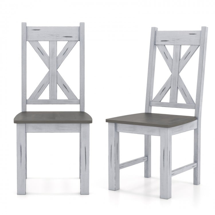 Side view of a gray farmhouse chair showcasing the elegant hollowed backrest and sturdy rubber wood frame for.