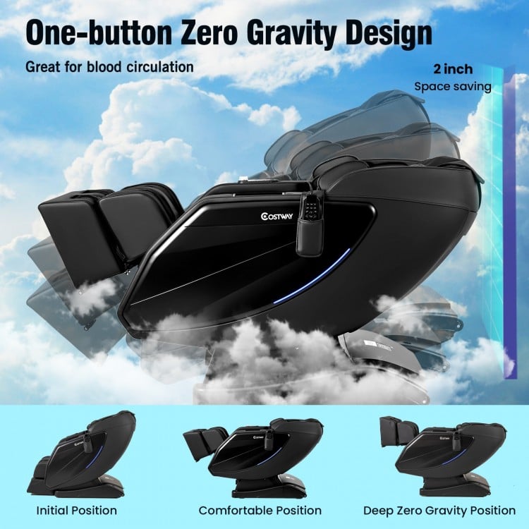 4D Full Body Zero Gravity Massage Recliner in black, featuring one-button design and space-saving technology for.