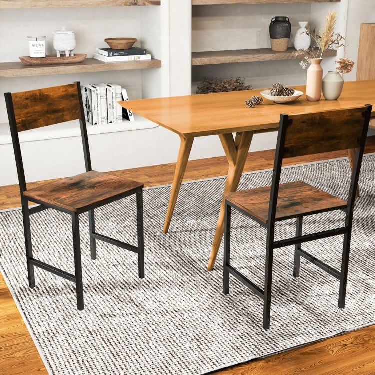 Rustic brown industrial kitchen side chairs set of 2 with metal legs, featuring a supportive slanted back for healthy.